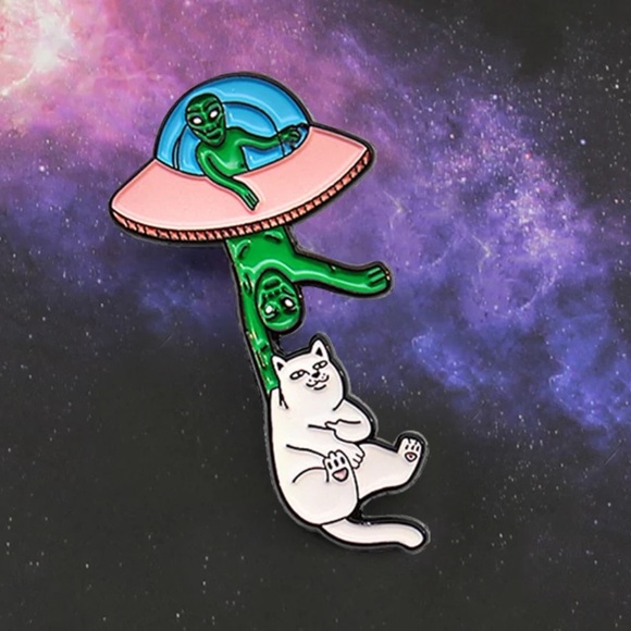 Accessories - Funny Space Cat Alien Enamel Pin Astronomy UFO